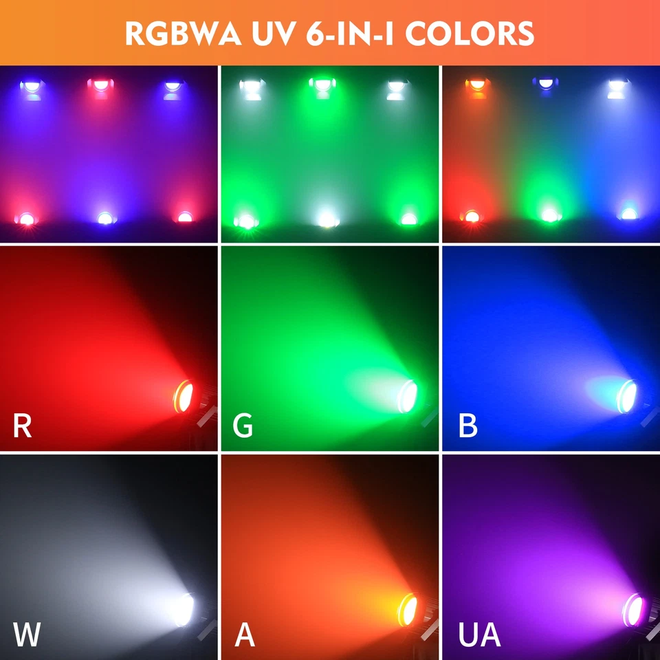 10X 200W LED RGBWA UV COB Dyeing Par Stage Light Disco Show Lighting Blinder DMX - Image 2 of 4