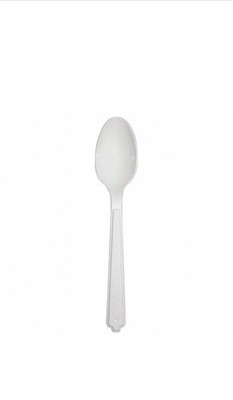 ABILITY ONE Disposable Spoon: White, Medium-Wt, Plastic, Unwrapped, 100 PK