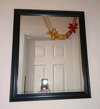 Black Wood-Effect Wall Mirror – Modern Rectangular Frame – 58 x 47 cm