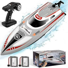 Remote Control Boat RC Boat for Pool  Lakes with Capsize Recovery 3 Speeds-Grey