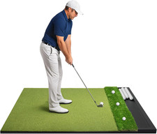 Golf Hitting Mat with Ball Tray 5X4Ft - 6X4Ft Dual-Turf Practice Mat for Indoor