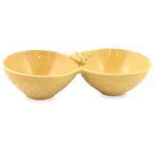 Embossed Stoneware Divided Serving Bowl, 10 x 5-Inches, Honeycomb