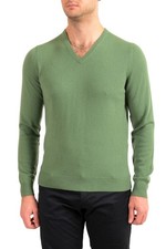 Malo Optimum Men's Green Wool Cashmere V-Neck Pullover Sweater