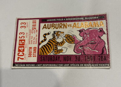 Alabama Football Vs Auburn Ticket Stub. 11/30/1991 | eBay