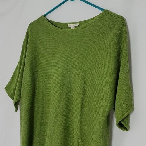 Eileen Fisher Green linen Dolman Batwing Boatneck Blouse Top Size Petite Large - Picture 2 of 6