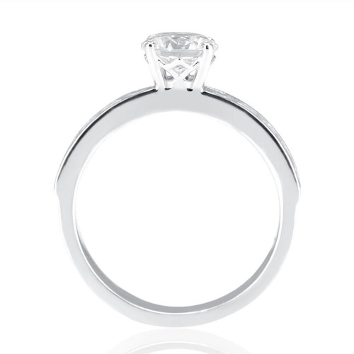 Anello di fidanzamento 1 1/2 carato vero diamante taglio tondo E-F/SI1 oro bianco 14 carati - Foto 4 di 10