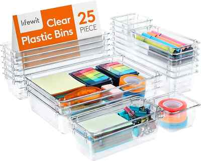 Lifewit 25-teiliges Schubladen-Organizer-Set, klare Make-up-Tabletts Kunststoff, Schreibtischschublade neu