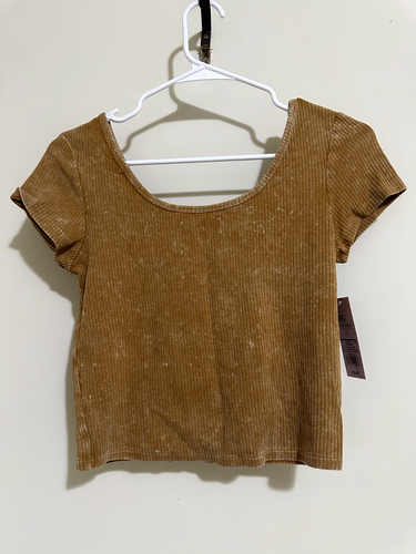 Women's Slim Fit Short Sleeve Scoop Neck Ribbed Fitted T-Shirt -Wild Fable-Brown