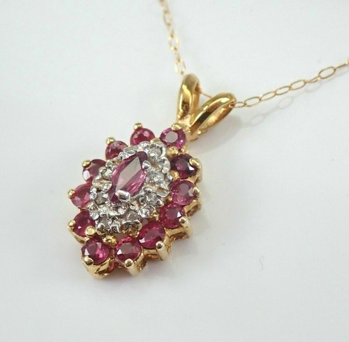 2Ct Lab Created Ruby Marquise Shape Cluster Pendant Chain 14K Yellow Gold Plated - Picture 4 of 5