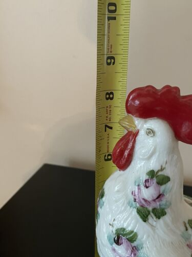 VTG WESTMORELAND CHARLETON Milk Glass Standing Rooster Roses Gold Covered Dish - Picture 12 of 19