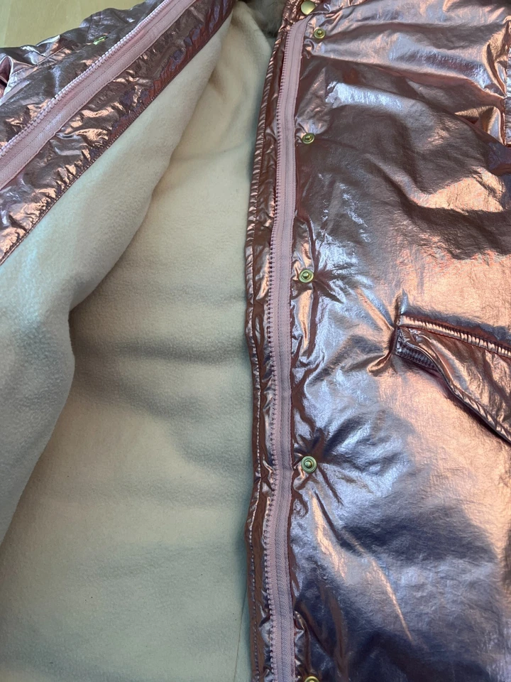 CHAQUETA ACOLCHADA J CREWCUTS ORO ROSA/ROSA METÁLICA CON CAPUCHA TALLA 16 Foto 3 de 4