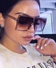 Oversized XL Square Flat Top Aviator Fashion Sunglasses Brown Fade Out Lens