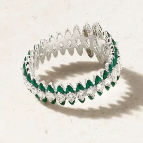 Anillo de eternidad de diamantes y esmaltes simulados de corte marquesa de 3 quilates enchapado en oro blanco de 14 k Foto 2 de 4