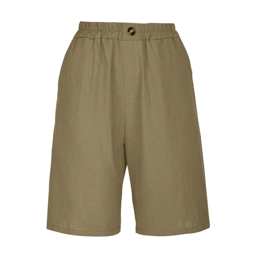 Pantalones cortos para mujer color liso bolsillo abotonado capris cintura elástica sueltos - Imagen 57 de 66