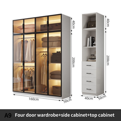 Modern Customisable Wardrobe With LED light Glass door Built-in Closet - Picture 21 of 30