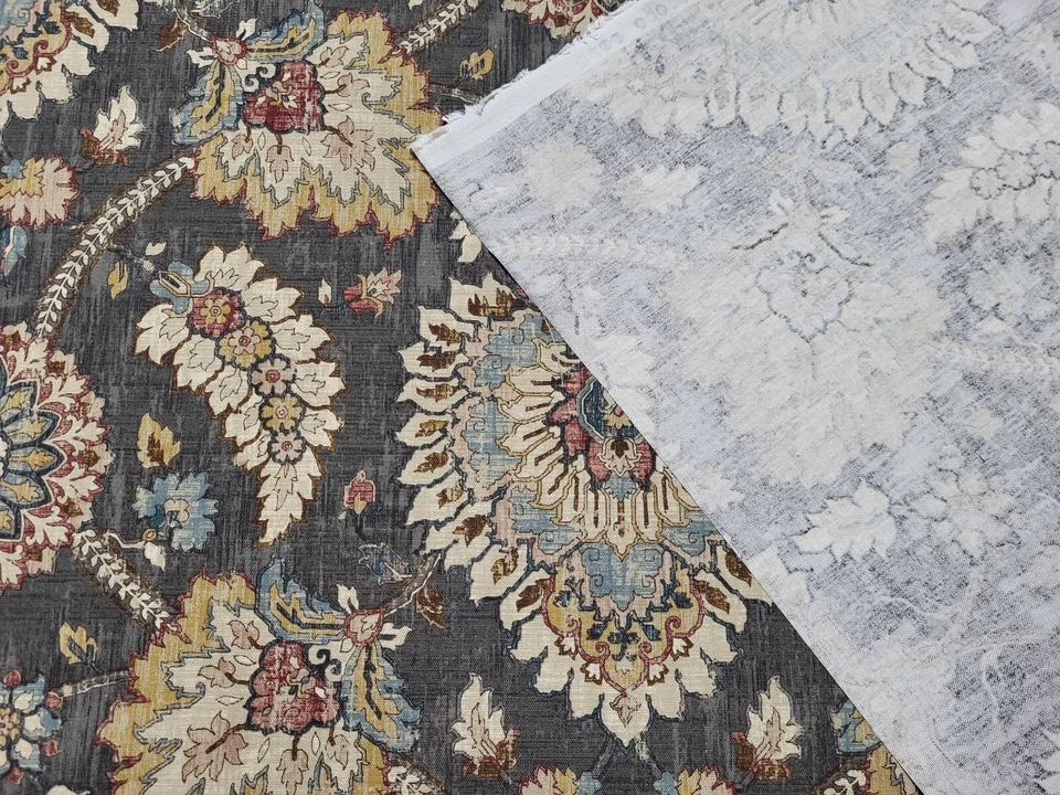 Waverly CASTLEFORD SMOKE Charcoal Blue Floral Multipurpose Drapery Uph Fabric - Image 2 of 4