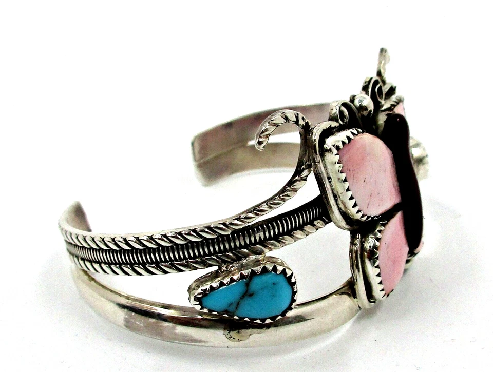 Francisco Gomez Sterling Bisbee Turquoise Butterfly Inlay Signed Cuff Bracelet - Image 3 of 4