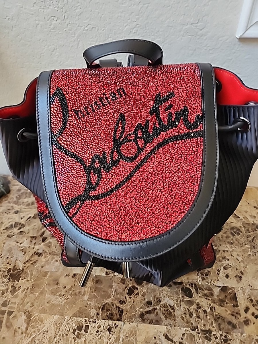 Christian Louboutin スパイクバッグ 黒赤 Christian Louboutin Explorafunk Backpack Spiked Leather Red