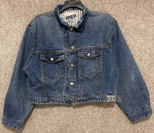Vintage 80s Get Used By Elie Womens Cropped Denim Jean Jacket Size Large