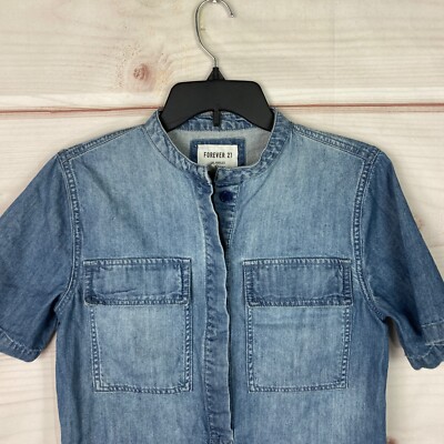 forever 21 denim shirt dress Denim Button-Front Midi Dress