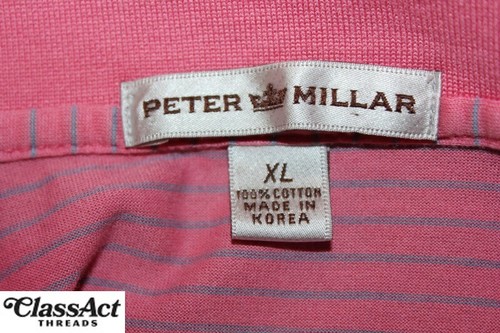 Peter Millar Polo Shirt Pink Striped Golf Collar Mens Cotton Sz XL - Picture 7 of 8