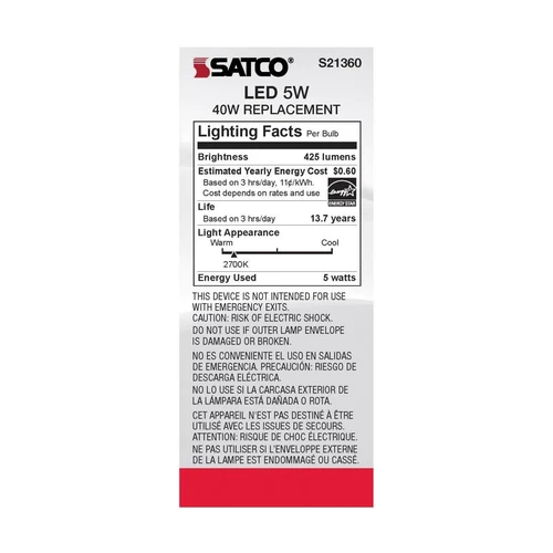 Satco S21360 - 5 Watt ST19 LED Clear Vintage Edison Light bulb - 2700K (6 Pack) - Picture 5 of 8