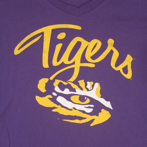 Russell LSU Tiger Graphic Tshirt Womens 3XL SS Pullover V-Neck Cotton Purple - Picture 3 of 9