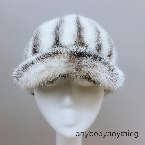 Echtes Nerz Pelz Herren Damen flache Mütze Winter warm Baseballkappe Schirmmütze Straße Hip Hop - Bild 18 von 29