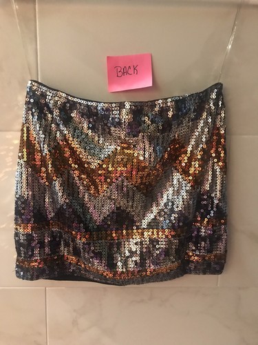 Envy Me Black/Rust/Silver /Grey Sequin Mini Skirt Sz Large NWT - 第 9/10 張圖片