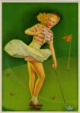 Vintage 1940s Art Frahm Golf Pin Up Print Keep Your Eye On The Ball