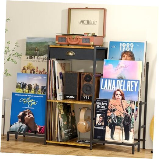 8-Tier Vinyl Record Player Stand with Storage and Display-image