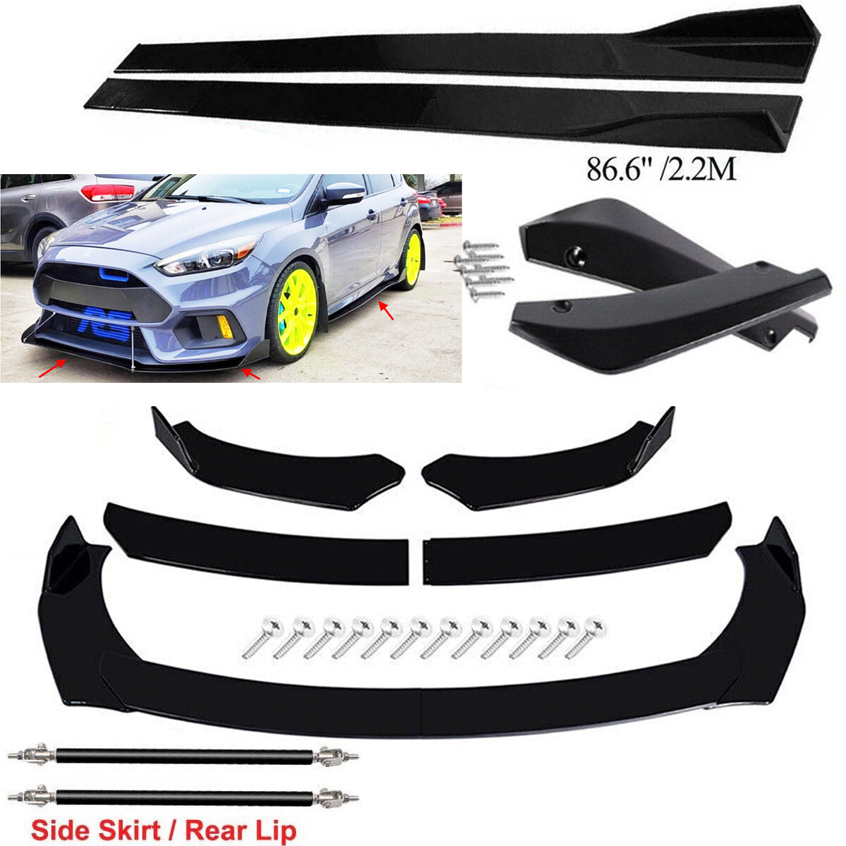 For Ford Focus RS Front Bumper Spoiler Body Kit+Side Skirt+Rear