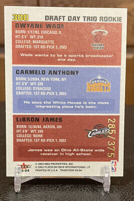 2003-04 Fleer Draft Day Trio RC LeBron James Dwyane Wade 2003-04 Fleer Draft Day Trio RC LeBron James Dwyane Wade