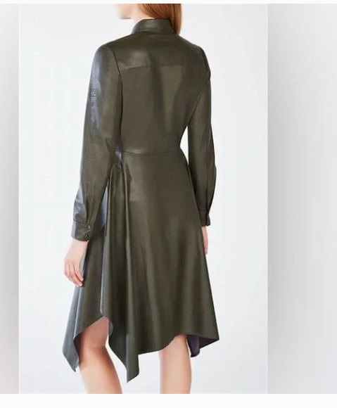 BCBG Beatryce Faux Leather Shirt Dress Olive Green Small