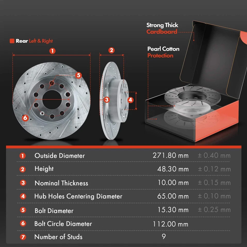 Rotores de freno y pastillas de freno perforados delanteros y traseros para Volkswagen Golf 2015 2017 GTI Foto 3 de 4