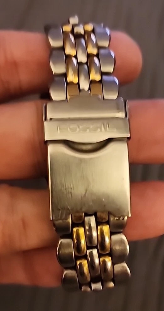 Fossil Blue Two Tone Stainless Gold Triple Day Date Watch/ Band BQ  