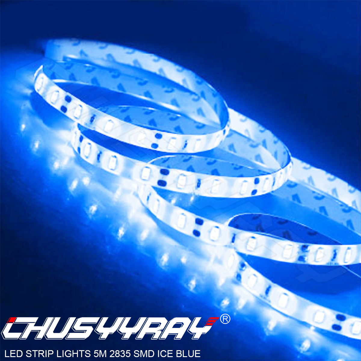 Upgraded 5m 12V Waterproof LED Strip with 300 Ice Blue 2835 SMD Lights