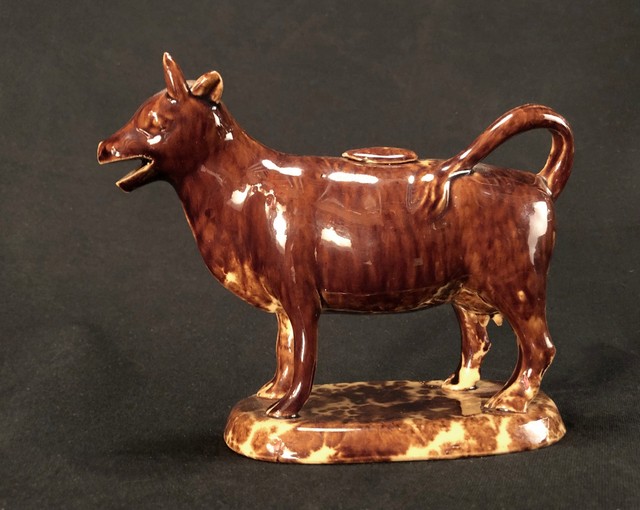 Mid 19th C Rockingham Ware Cow Creamer Bennington VT Made With 1 Horn