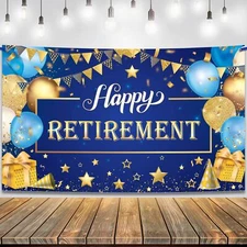 KatchOn XtraLarge Happy Retirement Banner - 72x44 Inch | Blue and Gold Retire...