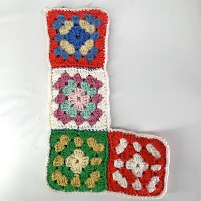 Vintage Granny Square Christmas Stocking Crocheted Handmade Cottagecore Grandmab