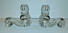 BEAUTIFUL PAIR OF THICK HEAVY GLASS CANDLE STICK HOLDERS