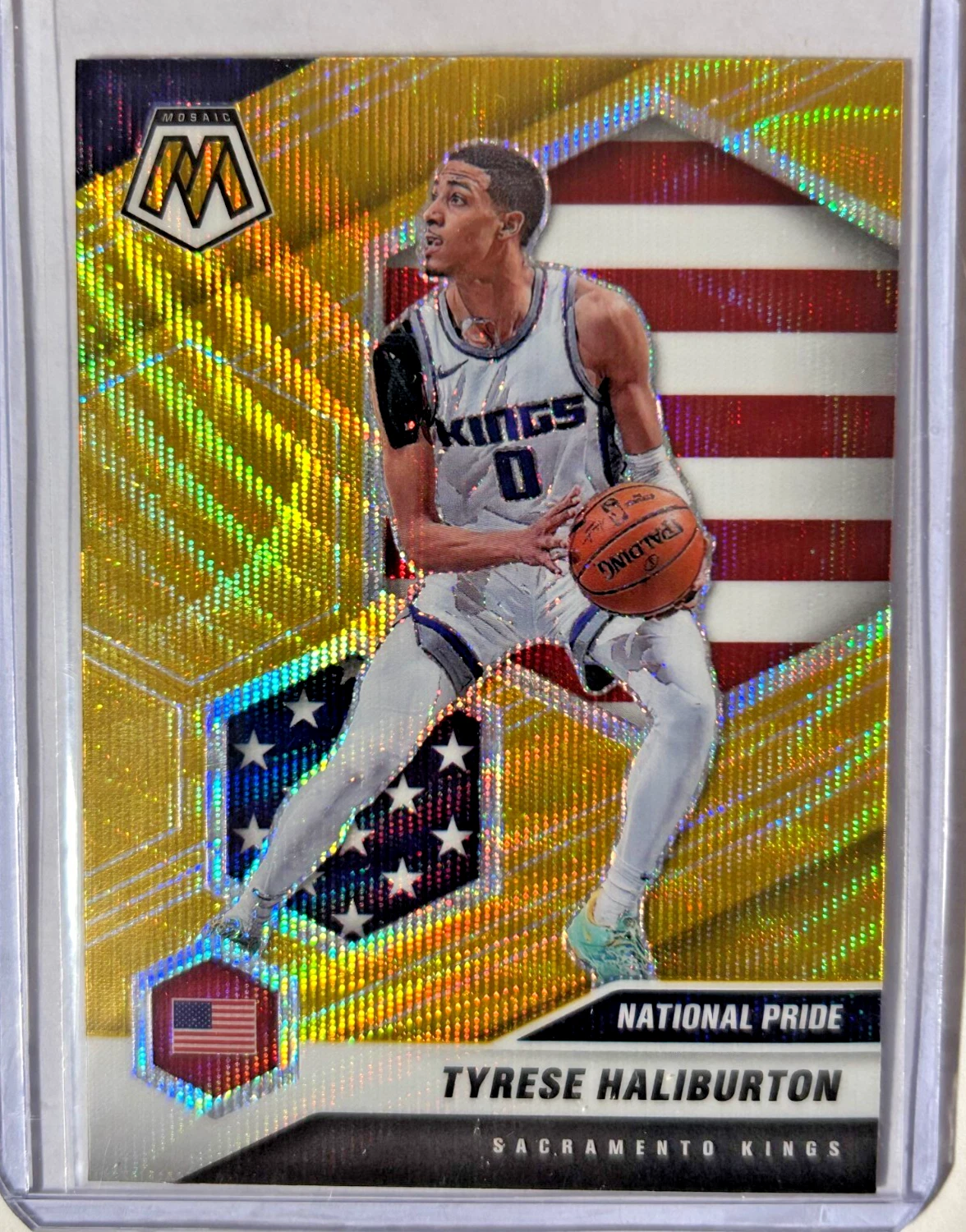 2020-21 MOSAIC ROOKIE ASIA GOLD WAVE PRIZM SP TYRESE HALIBURTON NATIONAL PRIDE