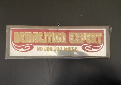 Vintage Painted mirror sign wood frame Demolition Expert Red/Gold