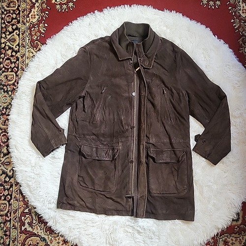 Brooks Brothers Men's Suede Leather Wool Lined Field Jacket Car Coat Brown Large - Picture 10 of 20