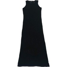 Black Maxi Dress Textured Openwork Knit Bodycon Sleeveless Women's Size Small 