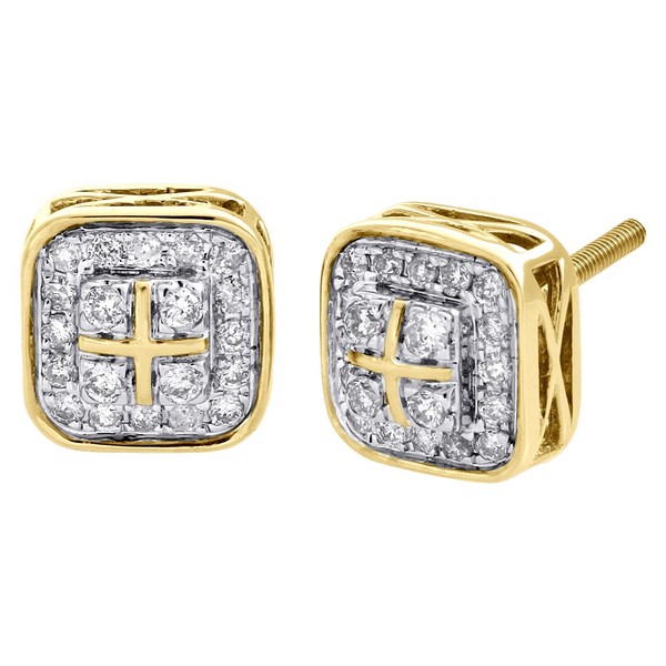 10K Gelbgold Diamant Kreuz Pavé Ohrstecker 9,50 Mm 0,48 Ct Halo-image