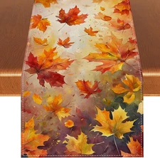 Maple Leaves Fall Table Runner,Autumn Thanksgiving Harvest Festival Farmhouse De