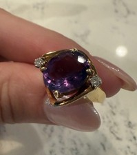 Vintage 14K Yellow Gold Amethyst With Diamond...