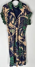 Dixie Firenze Sz S Art Deco Geometric Faux Wrap Midi Dress Statement Whimsical