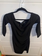 Lulus Womens Little Black Dress Cocktail Mini Dress With Slit And 3/4 Sleeves XS